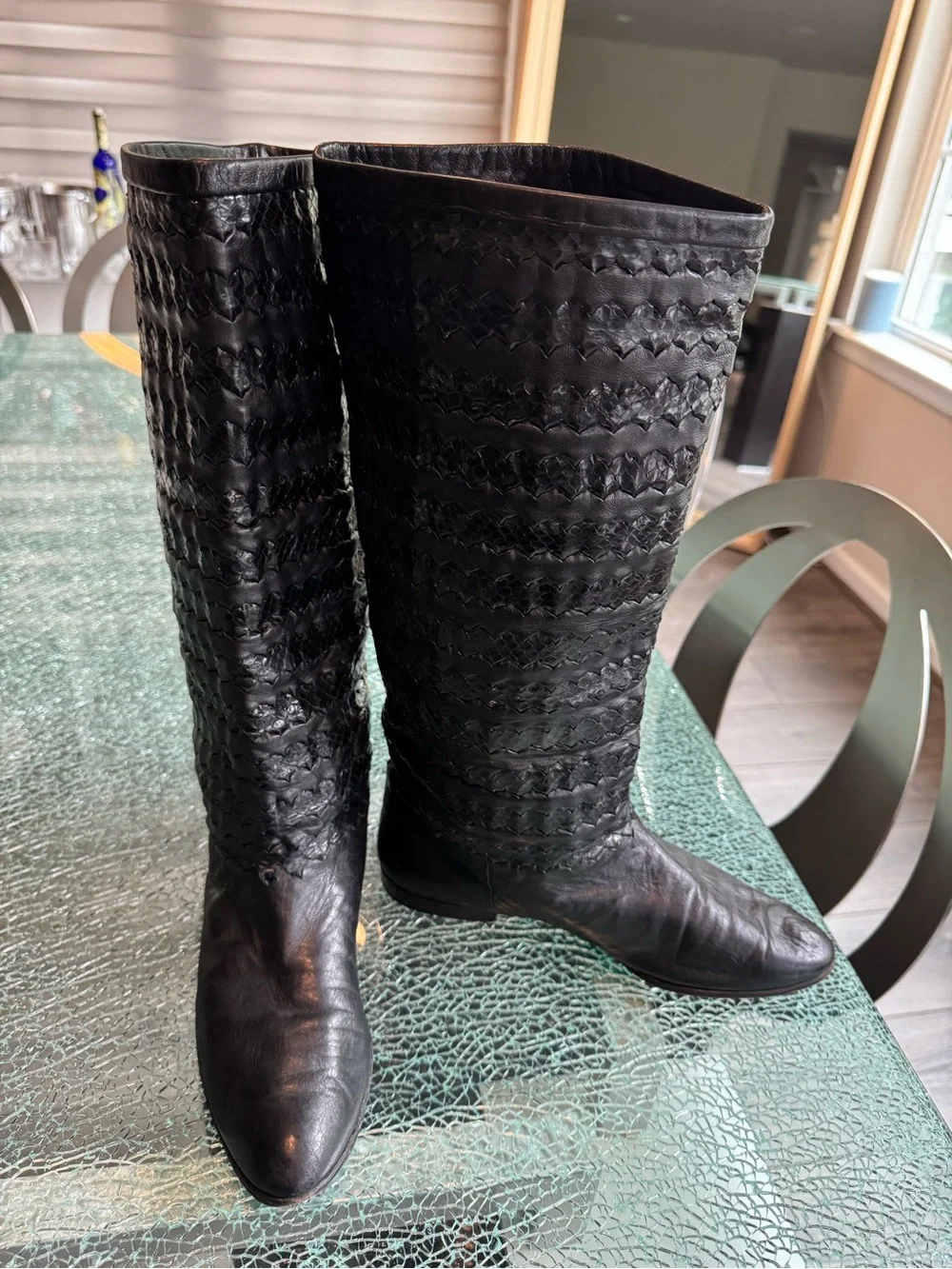Delman Women's Black‎ Tall Leather Boots 9 M